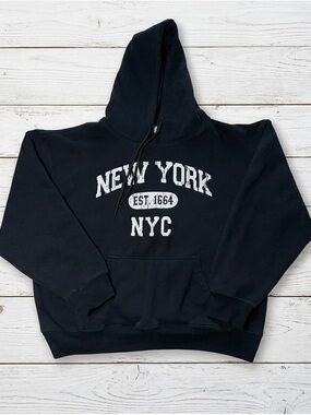 Torkia Apparel Women’s New York Black Hoodie NYC Varsity Pullover Sweatshirt L